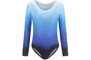 Sinoem Justaucorps de Gymnastique Fille Manches Longues Couleur Dégradé Multicolore Leotard Danse Ballet pour Enfant 3-12 Ans