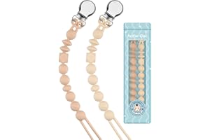 Kowlone Dummy Clips Boys Girls Silicone Soother Pacifier Chain Flexible Binky Holder Set with Texture for Teething Baby Unisex Newborn Dummies 1-Piece Design(Beige,Oatmeal)