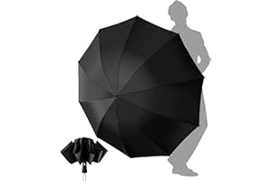 Chakipee Travel Windproof Strong Compact Umbrella - 10 Ribs Black Portable Umbrella for Men and Women - Inverted Folding Automatic Umbrellas for Wind and Rain