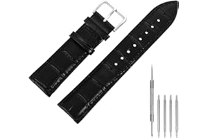 cobee Correas de reloj de cuero, correa de reloj en relieve de cocodrilo negro suave reemplazo, correa de reloj de repuesto de cuero para hombres y mujeres, relojes intelige correa (18mm negro)