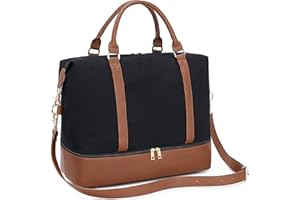 LEDAOU Weekender damska torba podróżna z kieszenią na buty, płócienna, bagaż podręczny, torba sportowa, torba podróżna, Czarne płótno, L, Weekender damskie