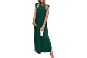 GRECERELLE Womens Summer Maxi Dress Casual Shirt Dresses Elegant Styles Basic Sleeveless Maxi Dresses for Women UK with Split and Pockets
