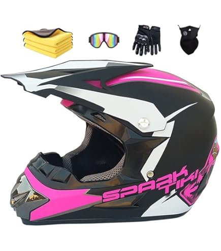 Casque Moto Enfant,Casque De Cross Pour EnfantCasque Avec Des Gants, Des Masques, Des Lunettes,D. O. T Standard,pour BMX MTB Quad Enduro ATV Scooter (S(54-55cm