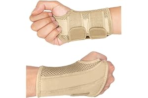 HYCOPROT Opaska na nadgarstek z metalową szyną, regulowana, oddychająca opaska na nadgarstek, opaska na nadgarstek z zespołem bolesnego nadgarstka (beżowa, lewa, S/M)