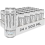 Monster Energy Ultra White – 24 Lattine da 500 ml, Energy Drink Zero Zuccheri e poche Calorie, Bevanda Energetica dal Gusto L