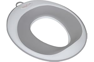 Babycurls Toilet Training Seat Kids Non Slip with Splash Guard Fits Oval & Round Toilets White/Grey for Safe Toddler Loo Potty Training in The Bathroom and Home