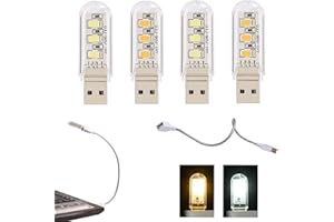 CERIOLL USB Schwanenhals, Mini LED USB Lampe, USB-Leselampe, Computerlampe LED Lampe USB Anschluss, USB Schwanenhals Lampe, Flexible Tastaturlicht, 4 Gemischte LED USB Licht (2 Weiß + 2 Warmes Gelb)