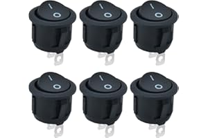 GLANZEND 6 interruttori a levetta rotondi, mini interruttore a bilanciere a 2 poli ON/OFF, con autobloccante, interruttore rotondo, 10 A/125 V, 6 A/250 V, nero, per auto, barca, elettrodomestici