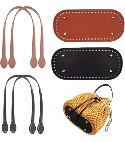 TOATELU Breien haken PU zakbodem: 8 stuks ovale bodem PU leer, 4 kleuren pocket bodem haakaccessoires voor doe-het-zelf tassen haaktassen schoudertas gebreide tas portemonnee (22 x 10 cm