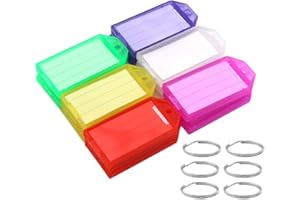 Coideal 60 Pack Tough Plastic Key Tags with Strong Split Ring and Flap Label Window Colored Identifier ID Keychain Tag for Luggage, 6 Assorted Colors