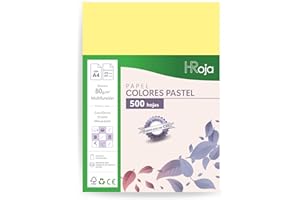 HRoja - Papel A4 Colores 80 gr, 500 hojas - Hecho en Europa - Folios Colores Multifunción para Impresora Inkjet y Láser | Ideal para Oficina, Hogar y Manualidades (500, Amarillo Past)