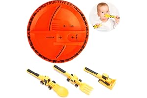 Amycute Kinderbesteck, Bagger Besteck Kinder, Baby Cutlery Set, Bagger Partygeschirr Kindergeburtstag, Digger-Teller und -Besteck für Babys, Kleinkinder, junge Kinder (Teller + Löffel)