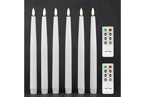 Rhytsing 6 flimrande flamlösa långa ljus led vit med timer, hushållsljus för ljusstakar rustik design med varmvitt ljus, höjd 29 cm, 2 fjärrkontroller ingår