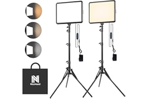 NiceVeedi 22W Photography Lighting, 185cm 2-Pack LED Video Panel Light Kit, 2900-7000K Dimmable Studio Light with Tripod, Streaming Light for Youtube Video Record/TikTok Live Stream/Camera Portrait