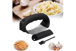 ZEZZO Presse ail Manuel en Acier Inoxydable Professionnel,Découpe Ecrase ail,Garlic Press Rocker Crusher,Presse Ail à Bascule Inox Ecrase,Concasseur à ail avec Outil Éplucheur en silicone (Noir)