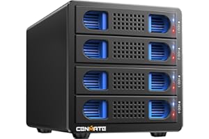 CENMATE Obudowa dysku twardego, aluminiowa obudowa HDD 4 Bay 10 Gbps z wentylatorem, dysk HDD/SSD SATA 2,5/3,5 z USB A/C 3.2, obsługa hot swap, DAS (bez nalotu/NAS)