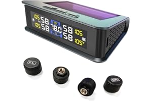 Shkalacar Tire Pressure Monitoring, Solar Power Tire Pressure Monitor with 4 External Sensors, Security Alarm, Real-time Display Temperature Pressure for Car SUV Off-Road Vehicle