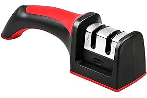 Wellehomi Professional Knife Sharpener, Premium Two Stages Manual Knife Sharpener with Non-Slip and Ergonomic Design,Red
