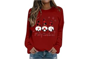 Generisch Weihnachtspullover Damen Wichtel Lustig Weihnachten Pullover Rundhals Schön Weihnachts Sweatshirt Ugly Langarmshirt Große Größen Weihnachtspulli