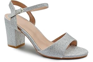 Fashion Thirsty Womens Bridal Sandals Glitter Low Block Heel Ankle Strap Ladies Wedding Evening Party Bridesmaid Prom Open Toe Shoes