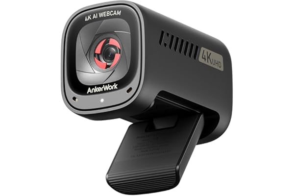 AnkerWork C310 Webcam, Webcam 4K, 12 mégapixels, AI Auto Focus/Framing,Noise Canceling Mic, Built-in Privacy Cover, et Adjustable FOV, 1080p@60FPS HDR (Reconditionné)