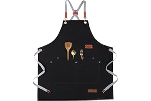 ETLEE Grillschürze Für Männer, Leinwand Kochschürze Herren mit Taschen und Verstellbarem Gürtel Geeignet Für Küche Grill Handgemacht Backen Geschenke für Männer oder Papa