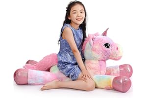 Yeqivo Unicornio Gigante Juguetes Peluche Grande Arcoíris Púrpura Unicornio Animales de Peluche (Rosa Fucsia,110CM)