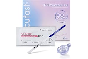 Accufast test di gravidanza (HCG 20), 40 secondi per conoscere il risultato, test di fertilità precoce da 10 mIU con accuratezza del 99,99%, con 20 tazze di urina bonus, 20 pezzi