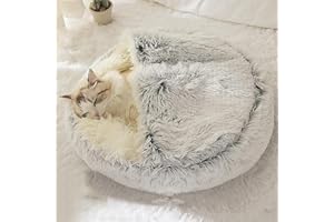 DASIAUTOEM Legowisko dla kota 50 cm, puszyste legowisko dla psa, okrągłe legowisko dla zwierząt domowych, legowisko dla kota na zimę, półzamknięte, legowisko dla psa, duże, dopasowane, miękkie,