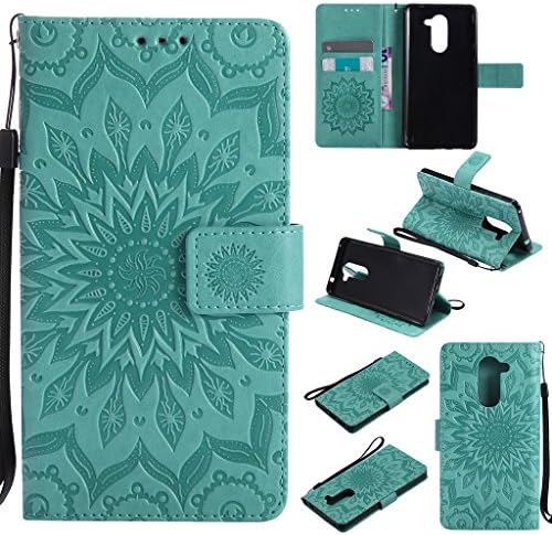 Huawei Honor 6x Case Cover,SMYTU Premium Emboss Sunflower Flip Wallet Shell PU Leather Magnetic Cover Skin with A"Anti-dust Plug" For Huawei Honor 6x 2017 (Green)