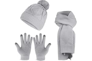 JYZPJ Hat and Scarf Set for Women Gloves Set Ladies 3 In 1 Women'S Cold Weather Gift Winter Fleece Lined Warm Thermal Beanie Hat Touchscreen Gloves Outdoors Walking Shopping Skiing Fishing Camping