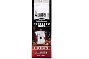 Bialetti - Perfetto Moka Cioccolato: Café Molido Tueste Medio, Aroma de Chocolate, 250g, Paquete con Válvula Unidireccional para Preservar el Sabor