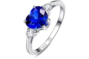 BONLAVIE Damen Ring Blau Herz Liebe Saphir 925 Sterling Silber Zirkonia Verlobungsring Frauen Schmuck Geschenk