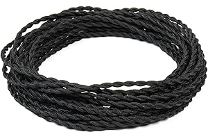 FANTON cavo elettrico tessile colore nero treccia seta 5mt 3Gx0,75 filo rivestito in tessuto vintage stile retrò per lampadari applique 93886-05