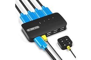 DGODRT KVM Switch pour 4 PC, Commutateur KVM HDMI et USB, Partageant Moniteur 4K et 3 USB Device, 4 Câbles KVM Inclus