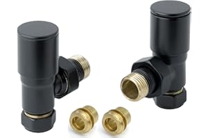 TURKISH ZONE Matt Black Pair of Modern Angled Heated Towel Rail Radiator Valves 10mm Central Heating Taps
