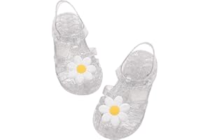 HAOLEI Jelly Shoes for Toddler Girls Summer Retro Jellies Sandals T-Strap Slingback Little Kids Glitter White Soft Closed Toe Princess Dress Flats Beach Water Shoes for 2-9 Years