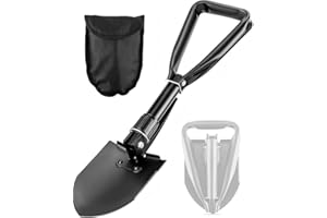 PLACHIDAY Digging Shovel-48cm Lightweight Folding Shovel High Carbon Steel Portable Digging Trowels for Outdoor Camping Backpacking Hiking Car Emergency Home Garden (Black)
