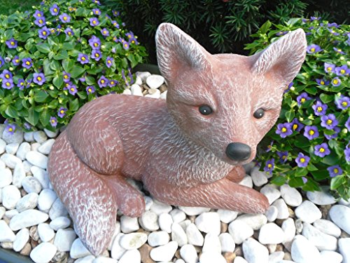 Steinfigur Fuchs, Gartenfigur Steinguss Tierfigur Rot/Braun Patina - 2