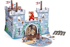 Janod - Castle Fort Story - 8 Wooden Figurines - Imagination Toy - Knights, Dragons and Castles - Ages 3 and Up, J08582