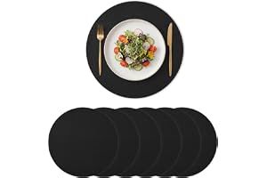 Artoid mode svart PU-läder runda bordstabletter set om 6, 38 cm bordstabletter smutsavvisande värmebeständiga bordstabletter