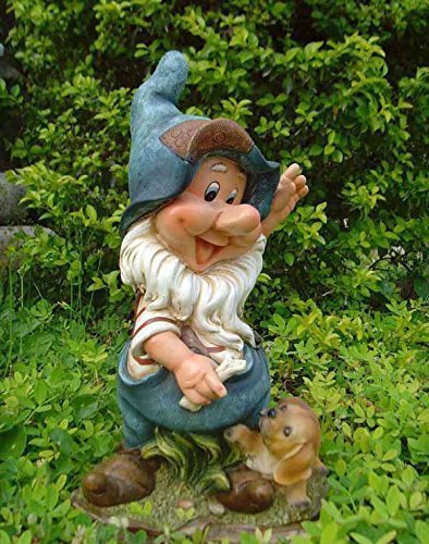 Design Zwerg mit Hund 37 cm Hoch Deko Garten Gartenzwerg Figuren Dekoration 7 verschiedene Design