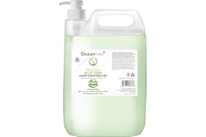 OCEAN FREE Aloe Vera Hand Sanitiser Gel - 5L Litre with Pump - 70% Alcohol - Made in the UK (Single)