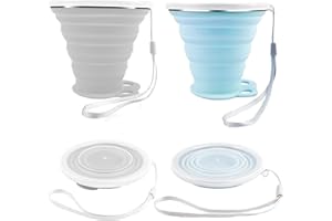 LFBEST Składane kubki silikonowe, 270 ml, podróżne z pokrywką szczelną, wielokrotnego użytku, na wędrówki, piknik, podróże, 2 szt. (szary + niebieski)