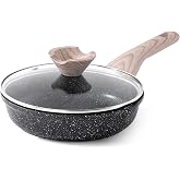 Kordisen Nonstick Frying Pan with Lid, 20 cm, Granite Induction Frying Pan, Healthy and Non-Toxic, PFOA Free