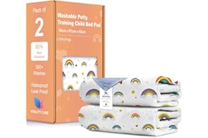 VITALITY CARE Washable Potty Training Bed Pads - Non-Slip Bed Wetting Sheets for Single & Toddler Beds, Easy to Change at Night, Includes Fits Single, Toddler & Cot Beds - Rainbow Design