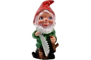 ‎RAKSO RAKSO Deko Figur Zwerg H 19,5 cm Gartenzwerg mit Säge stehend Gartenfigur aus Kunststoff