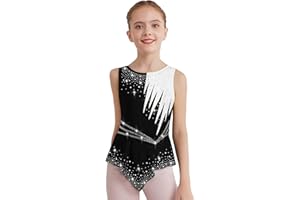 Alvivi Vestido de Patinaje Artístico para Niña Maillot Gimnasia Rítmica de sin Mangas con Pedrería Brillante Maillot de Danza Clásica Disfraz Bailarina 5-16 Años