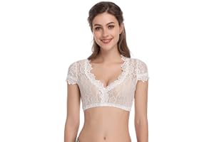 KOJOOIN Trachten Damen Dirndlbluse - Kurzarm/Halbarm Bluse für Oktoberfest 100% Baumwolle（Verpackung MEHRWEG）