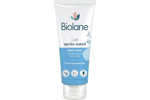 BIOLANE - Lait après soleil - Bébé - Apaise et protège - Peaux Sensibles - Huile de Cameline BIO - 98 % d'origine naturelle - Fabriqué en France